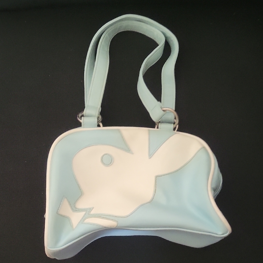 PLAYBOY Vintage Blue and White Shoulder Bag with Bunny Motif